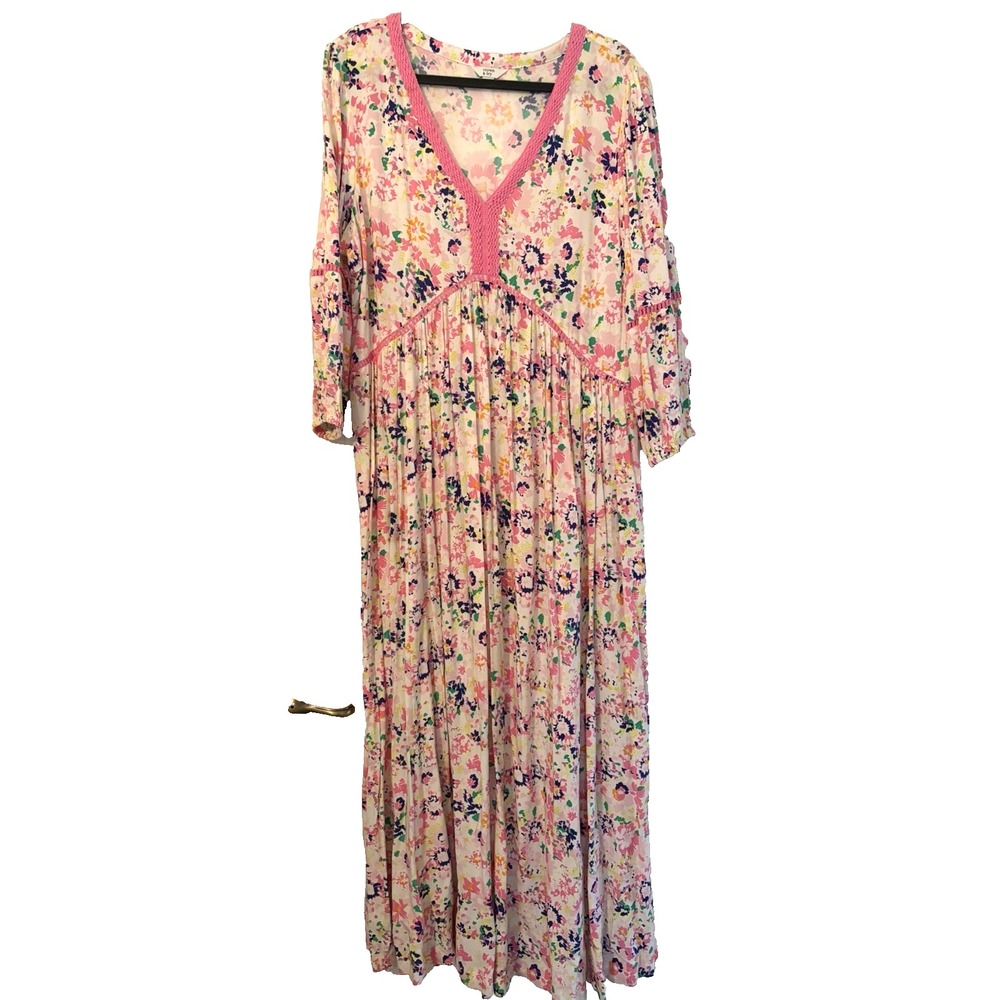 Crown‎ and Ivy XL Pink multi floral full maxi dress Empire waist Peasant Cottage